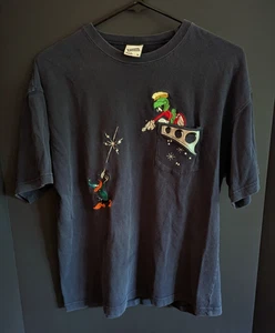 VINTAGE DAFFY DUCK VS. MARVIN THE MARTIAN MEN’S T-SHIRT WARNER BROS SIZE M NAVY - Picture 1 of 6