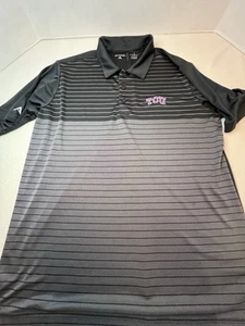 Antigua Poloshirt Herren L TCU Horned Frogs lila schwarz grau gestreift SS - Bild 1 von 11