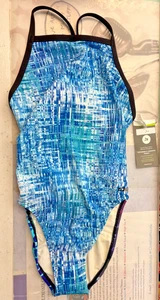 Neu mit Etikett - EQ Swimwear - Badeanzug Größe 28 - blau und Space Racerback - Bild 1 von 9