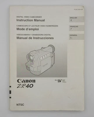 Canon ZR40 Mini DV Camcorder Video Users Manual Instruction Book Booklet ONLY - Image 1 of 4