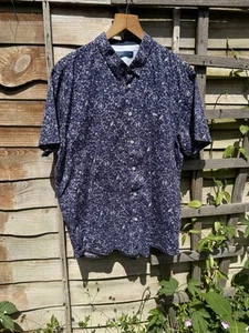 EASY UK XXL EU 44-46 Shirt Blue Beach Short Sleeve Inside Buttoned Down Collar - Picture 1 of 12