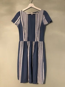 Oscar de la Renta $1,290 Nuevo Vestido a Rayas Línea A Manga Corta (Talla 8) - Imagen 1 de 10