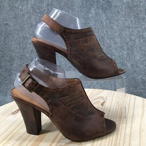 Mossimo Sandals Womens 10 Slingback Brown Leather Peep Toe Buckle Cone Heels - Picture 1 of 16