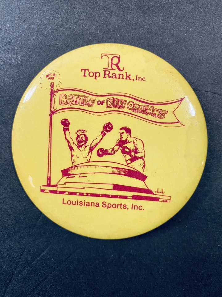 1978 Vintage Boxing Muhammed Ali-Leon Spinks Battle of New Orleans 3" Button Pin - Image 1 of 4