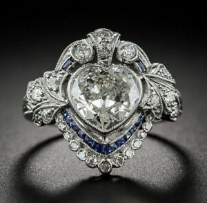 Vintage Art Deco 4 CT Heart Cut Wedding Solitaire 14K White Gold FN 925 SS Ring