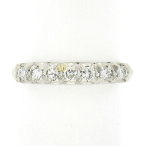 Vintage Platinum 0.30ct Round Brilliant Fishtail Prong Diamond Wedding Band Ring