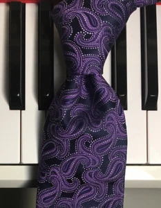 NORDSTROM / Posh Paisly Gone Grape on Navy Blue Luxury Silk Necktie (NEW) - Picture 1 of 9
