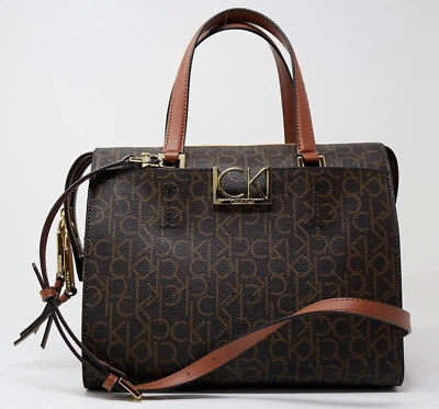 NEW Calvin Klein Women's Signature Logo Handbag Purse Satchel Bag - Brown - Image 1 of 4