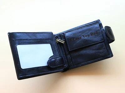 Personalised RFID Blocking Mens Wallet Genuine Leather Zip Coin Pocket ID Card - Image 1 of 4
