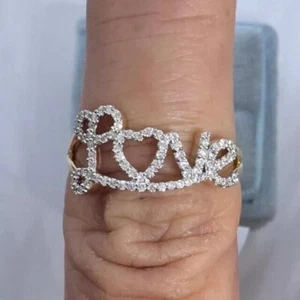 Rundschliff simulierter Diamant Liebe Jahrestag Bandring in 14k Gelbgold plattiert - Bild 1 von 7