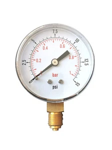 Pressure Gauge 0/15 PSI & 0/1 Bar 60mm Dial 1/4 BSPP Bottom connection. - Picture 1 of 1
