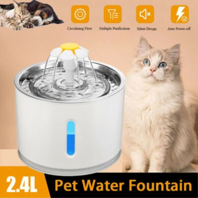 Dispensador automático de fuente de agua para mascotas de 2,4 L para suministros de bebida para gatos y perros Foto 1 de 4