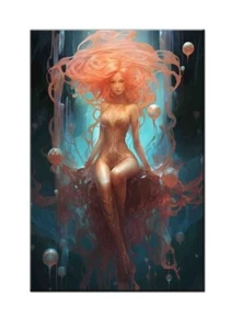 Abstract Girl With Red Hair Oil Painting Printed On Canvas-Home art Wall Decor - Picture 1 of 8