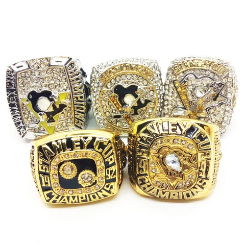 5 Pcs Rings Pittsburgh Penguins Crosby Stanley Cup Set Pack Collectors Ring Cover