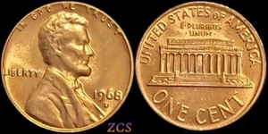 1968 D Lincoln Memorial One Cent Penny Münze Stempelglanz schöne rote Farbe - Bild 1 von 2