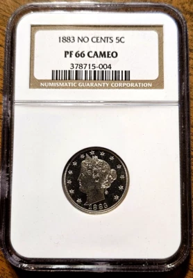 1883 Cents 5c V Liberty Nickel Proof Five Cents NGC PR66 CAMEO WITHOUT CENTS - Image 1 of 3