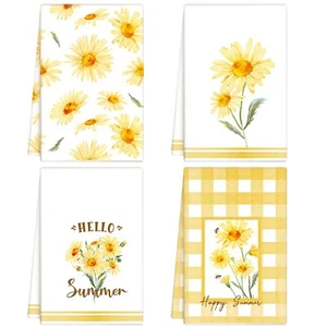 4 Pcs Kitchen Towels Set Yellow Daisy Dish Towels Yellow Dish Towels Absorben... - Picture 1 of 7