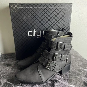 City Chic Zeta Boots Women’s 39 US 8.5 Charcoal Ankle Boots Studded NEW - Picture 1 of 9