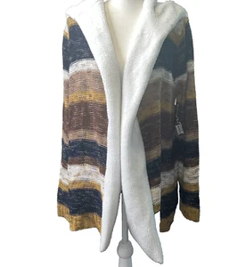 Almost Famous Damen Strickjacke mehrfarbig gestreift mit Kapuze offen XL - Bild 1 von 10