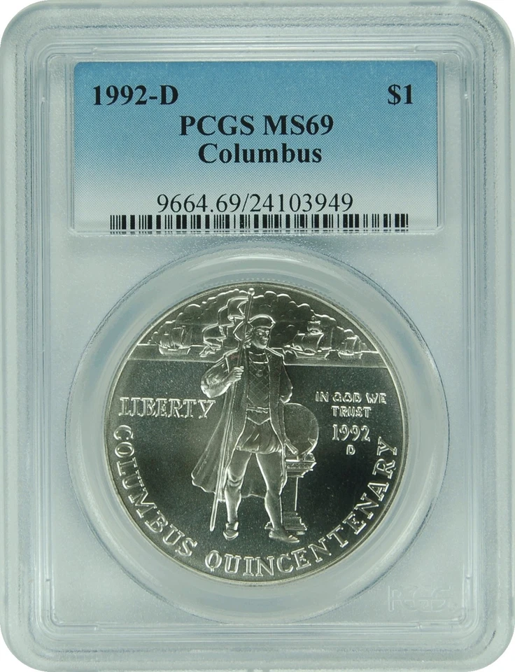 1992-D PCGS MS69 Columbus Commemorative Dollar New PCGS Label - Image 1 of 1