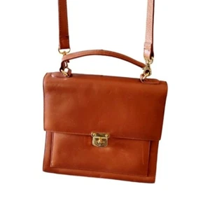 Talbots Brown Leather Classic Preppy Square Style Box Shoulder Bag Fall Season - Picture 1 of 10