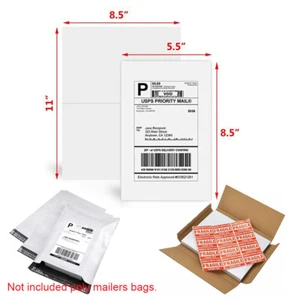 50-1000 Shipping Labels Half Sheets Blank 8.5" x 5.5" Self Adhesive 2 Per Sheet - Picture 1 of 22
