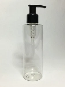 Empty 200ml Clear Cylindrical Plastic Bottles With Black Lotion Pump ANY AMOUNT - Picture 1 of 1