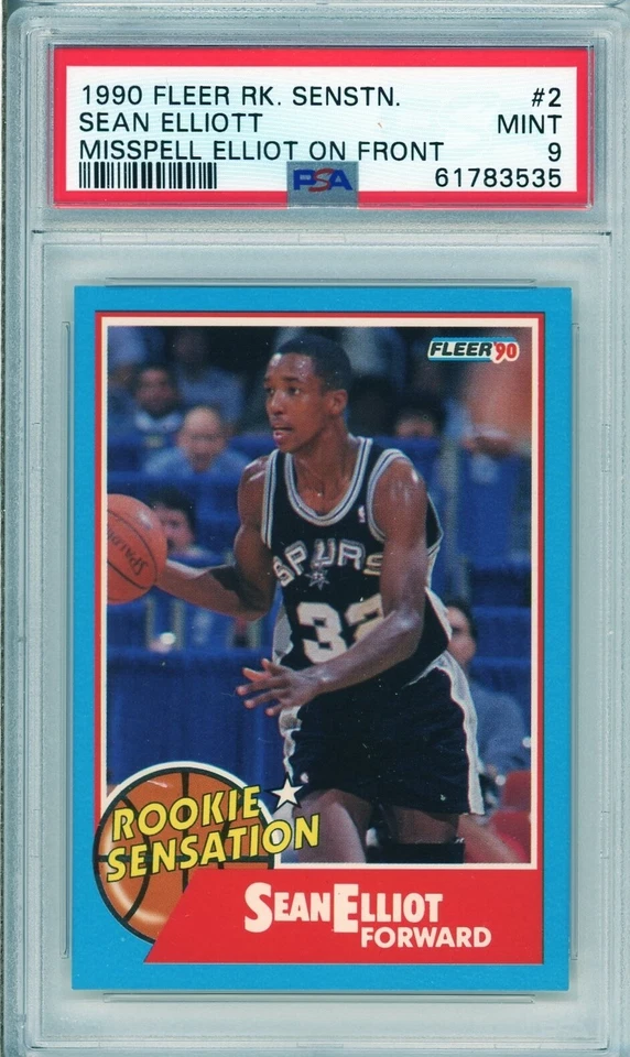 1990 Fleer Rookie Sensations #2 Sean Elliott Misspell Elliot On Front PSA 9 - Image 1 of 2