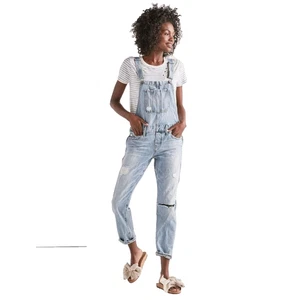 Lucky Brand The Boyfriend Overalls Denim Ripped Jeans Relaxed Low Rise Light S - Picture 1 of 9