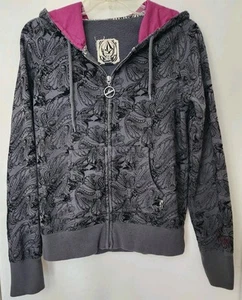 Volcom Women's Wallpaper Vintage Full Zip Sweatshirt Hoodie Medium Grey Jacket - Picture 1 of 7