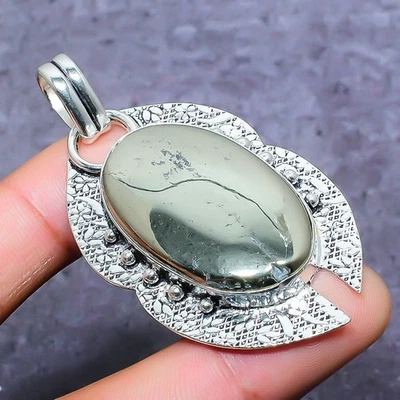 Colgante de joyería de plata de ley 925 hecho a mano con piedras preciosas de ágata de pirita 2,36" u058 Foto 1 de 3