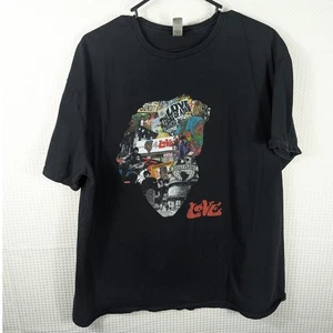 Love Band 2XL schwarz Grafik T-Shirt psychedelisch Collage Sonnenuntergang Streifen Rock Tee - Bild 1 von 5