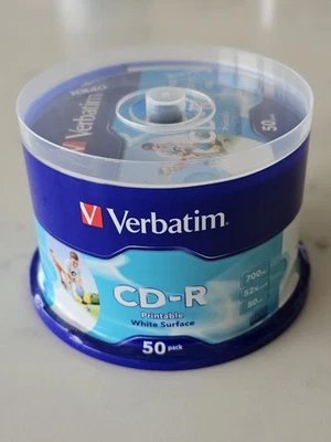 ​💿 Verbatim CD-R Husillo​NUEVO Sellado Verbatim CD-R Paquete de 50 Imprimibles Blanco Surf Foto 1 de 4