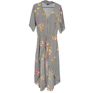 Maxi pagliaccetto abito donna blu medio bianco righe floreali fresco divertente estate spiaggia - Foto 1 di 10