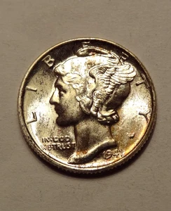 1941 MERCURY DIME,  GEM BU, NICE OBVERSE TONING - Picture 1 of 2