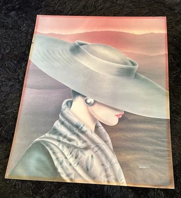 Ferraro Vintage 80s Pop Art Print Lady In Hat Scarf Rare Retro 20x16 Fashion Art - Image 1 of 4
