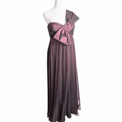 Rickie Freeman Teri Jon Plum Aubergine Silk Pleated One Shoulder Gown Dress 6 - Image 1 of 4
