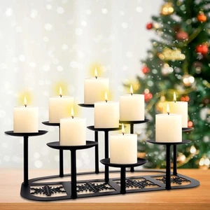 Fireplace Candelabra Candle Holder Matte Black Metal Candleholder with 9 Cand... - Foto 1 di 7