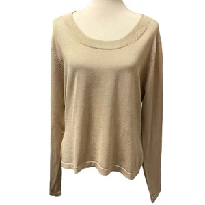 Talbots Damen XL beige Seidenmischung Langarm U-Ausschnitt Oberteil Pullover Strick - Bild 1 von 12