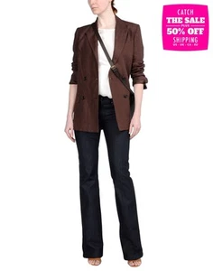 RRP €150 8 Linen Blazer Jacket Size 42 / M Brown Double Breasted Made in Italy - Picture 1 of 5