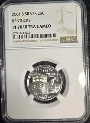 2001-S Kentucky Silver Statehood Quarter NGC PF 70 ULTRA CAMEO - Image 1 of 2
