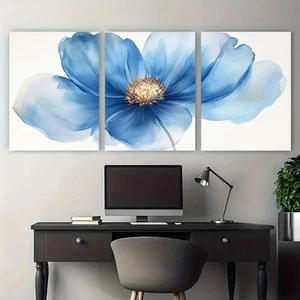 3pcs Blue Abstract Watercolor Flower Nature Metal Print Ready to Hang Art - Afbeelding 1 van 7