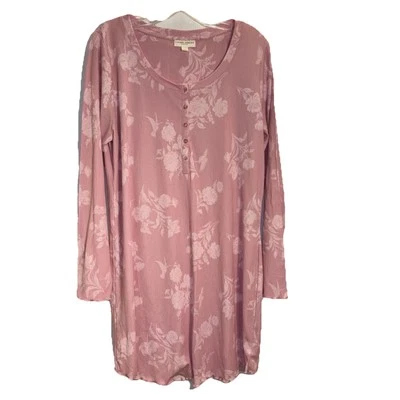 Laura Ashley Gown Large Pink Floral Roses Long Sleeve Placket Front W Buttons - Image 1 of 4