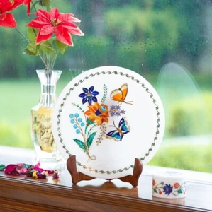 Plato de postres de mármol blanco de 7" multi piedra arte mariposa incrustación floral comedor - Imagen 1 de 8