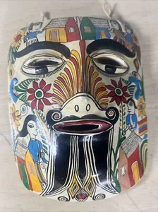 hand painted art of people village trees red clay mask - Picture 1 of 8