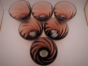 6 Hazel Atlas Glass Moroccan Amethyst Swirl Old Fashion Glasses 3 1/8" Tall 6ozs - Picture 1 of 3