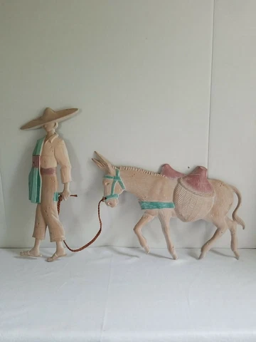 DONKEY/BURRO METAL WALL ART PLAQUE.MAN SOMBRERO DECORATIVE-SOUTH AMERICAN,MEXICO Cover