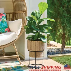 Celeste Resin Planter W/Metal Stand Indoor Outdoor Storage Basket Tear-Resistant - Picture 1 of 10