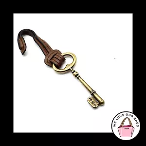 FOSSIL Large Gold Brass Key BROWN LEATHER Strap Fob Bag Charm Keychain Hang Tag - Picture 1 of 2