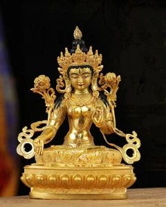 7 eyes Tara white Buddha statue Bodhisattva old Handpainted Antique brass gilt - Picture 1 of 8